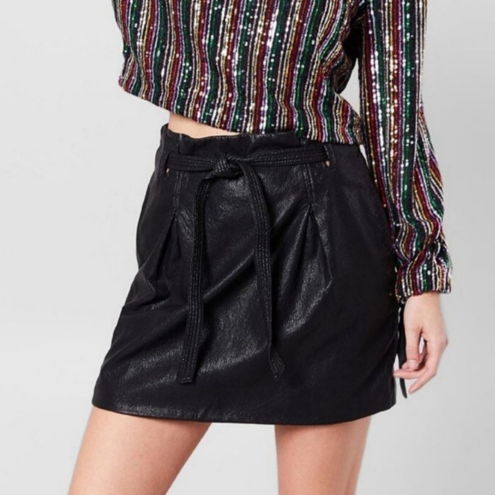 Free People Vegan Leather Black Skirt